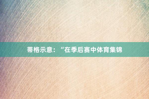 蒂格示意：“在季后赛中体育集锦